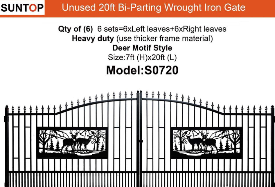 2025 SUNTOP S0720 20 ft Wrought Iron Bi-Parting Driveway Gate (Unused)