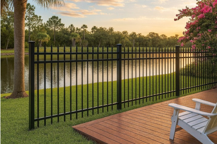 Aluminum Press Point 3 Rail Fence Panel – Black – 5′ H × 6′ W