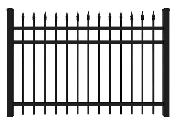 Aluminum Press Point 3 Rail Fence Panel – Black – 6′ H × 6′ W