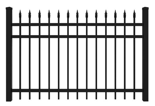 Aluminum Press Point 3 Rail Fence Panel – Black – 6′ H × 6′ W