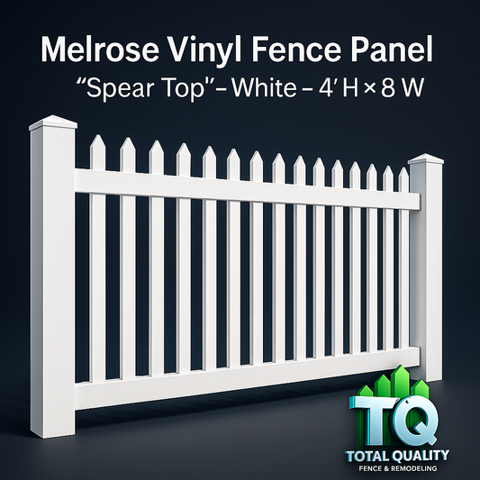 Melrose Vinyl Fence Panel “Spear Top” – White – 4′ H × 8′ W