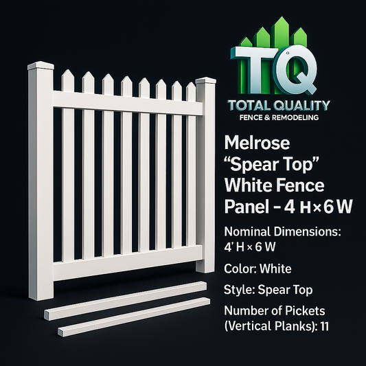 Melrose “Spear Top” White Fence Panel – 4′ H × 6′ W