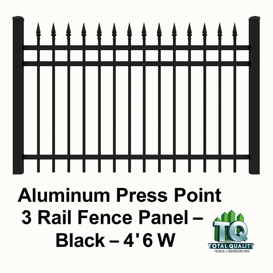 Aluminum Press Point 3 Rail Fence Panel – Black – 4′ H × 6′ W