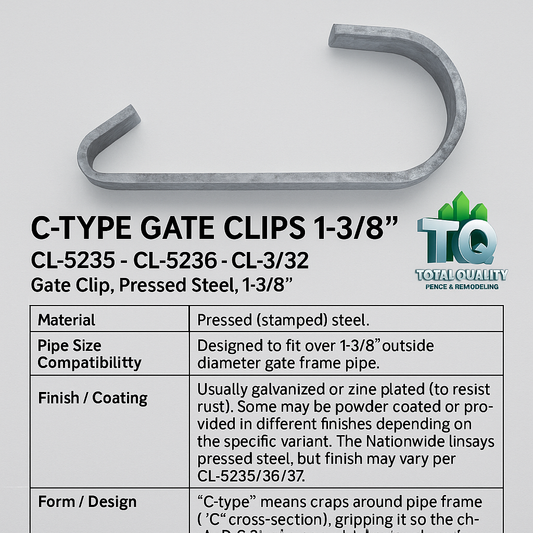 C-TYPE GATE CLIPS 1-3/8″ CL-5235 - CL 5236 - CL-5237 Gate Clip, Pressed Steel, 1-3/8″